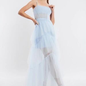 BCBG Oly Tiered Ruffled Tulle Evening Gown in Kentucky Blue Size 4